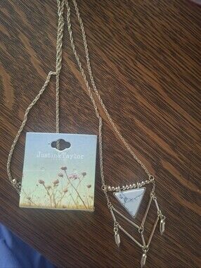 Just...Taylor Gold and White Triangular Marble Pendant Layered Necklace